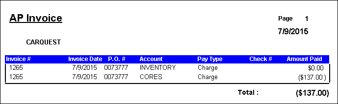 The AP invoice of the processed cores.
