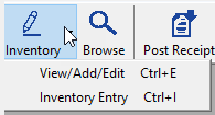 The dropdown menu expanded from the Inventory button in the toolbar.