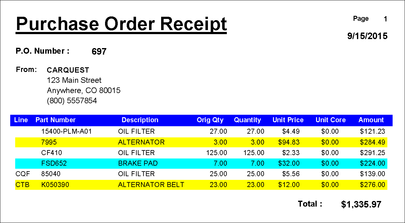 A purchase order receipt.