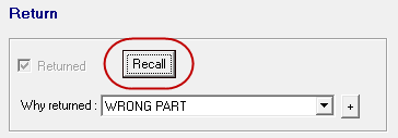 The Recall button circled on the Editing Part window.