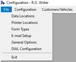 The File menu in Configuration expanded.