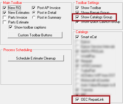 The General Options window with OEC RepairLink box checked.