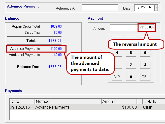 The reversal amount entered into the Amount field.