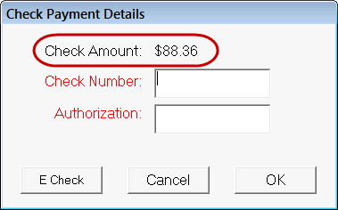 the Check Payment Details window with the check amount circled.