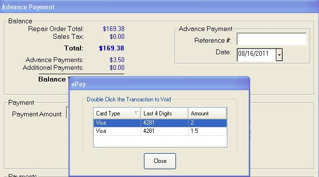 The epay transactions window open over the Advance Payment window.