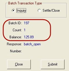 The batch transaction window with Inquiry selected.