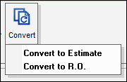The Convert button in the ticket toolbar expanded to show both conversion options.
