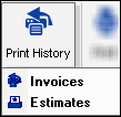 The dropdown list from the Print History button expanded.