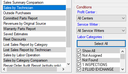 The labor categories list.