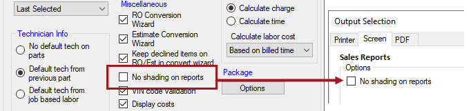No Shading on Reports unchecked in R.O. Options and printing to the screen.