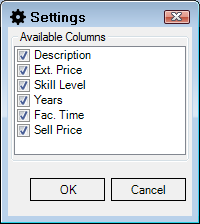 All Available Columns selected on the Service Interval Settings window.
