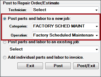 The post to a new job option showing the category and operation selected.