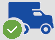 The truck icon with a white checkmark inside a green circle in front of the truck.
