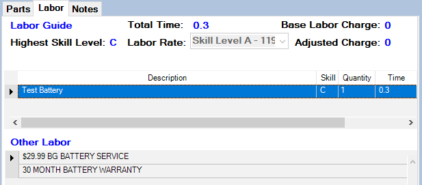 The labor tab with epicor labor and other labor.