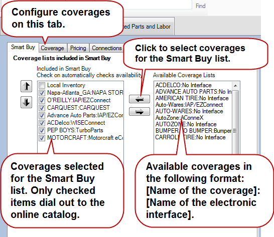 The Smart Buy tab showing coverages in and excluded from the smart buy list.