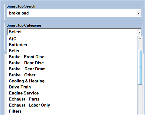 The Smart Job Categories dropdown list expanded to show the available categories.