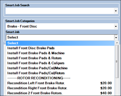 The Smart Jobs dropdown list expanded to show the available jobs in the selected category.