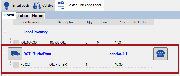 The Parts tab of the Posted Parts and Labor tab in Smart eCat.