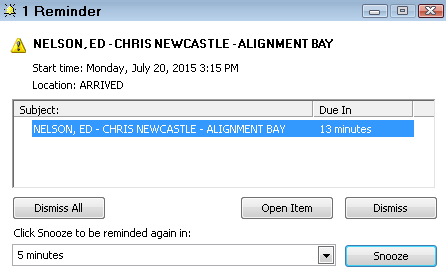 The appointment reminder popup window.