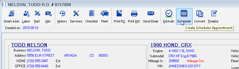 The ticket toolbar with the Scheduler button selected.