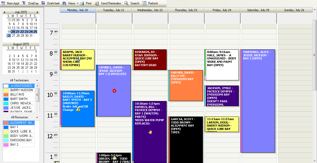 The Scheduler window for the current week.