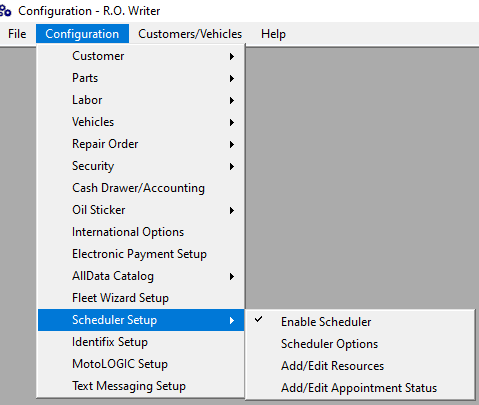 The Scheduler Setup menu on the Configuration menu.