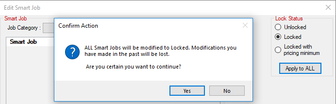 The lock status change prompt for smart jobs.