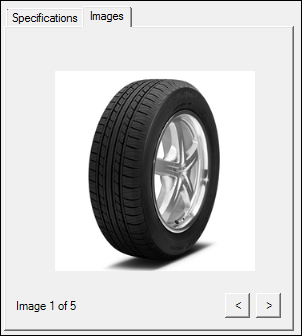 Images tab displaying a picture of a tire.