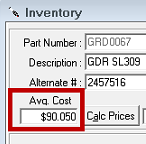 The average cost field circled on the Inventory window.