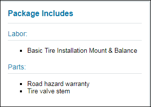 Package details on the tire comparison.