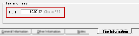 The FET area on the Tire Information tab in Inventory.