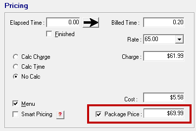 The Editing Labor window with Package Price selected.