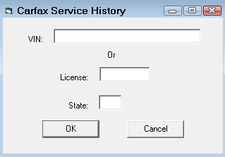 the CARFAX Service History search window.