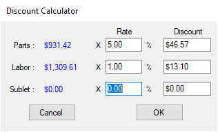 The discount calculator window.