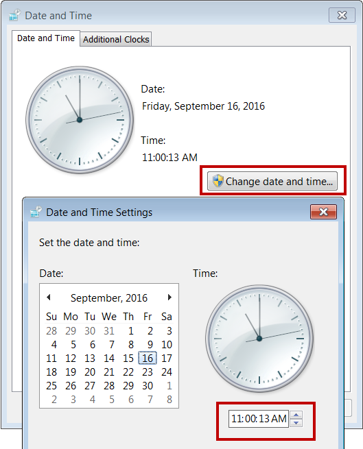 The Date and Time Settings opened from the Date and Time tab.