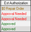 The Est Authorization column showing different values on each row.
