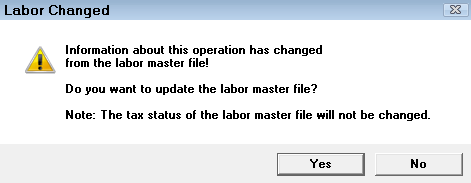 A prompt asking you if you want the change you just made to apply to the master file of the part or labor.