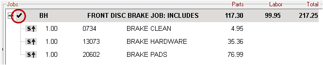 A checkmark on the labor line in the Jobs section.