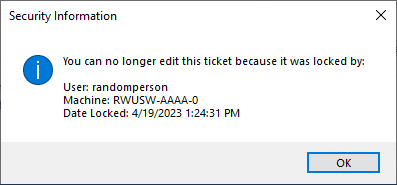 The security prompt on a locked ticket. 