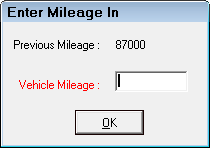 The Enter Mileage In prompt.