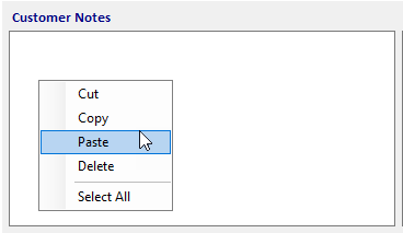 The right click menu in the Customer Notes section.
