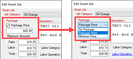 The package price setting pointing to the Minimum Price setting.