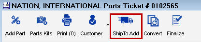The Ship To Add button in the toolbar.