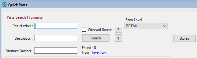 The search criteria on the quick parts window.