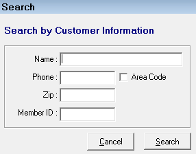The Search window for customers only.