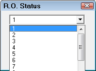 The RO Status window with the dropdown list expanded to show the numbers in on the left side.