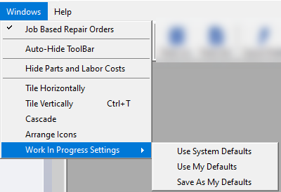 The side menu items circled on the Work in Progress Settings submenu.