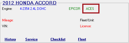 The vehicle section of the parts/labor tab showing the green ACES label.