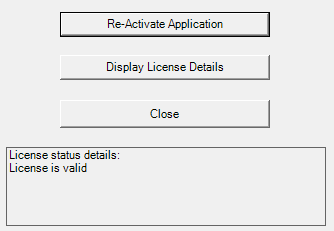 The license system window.