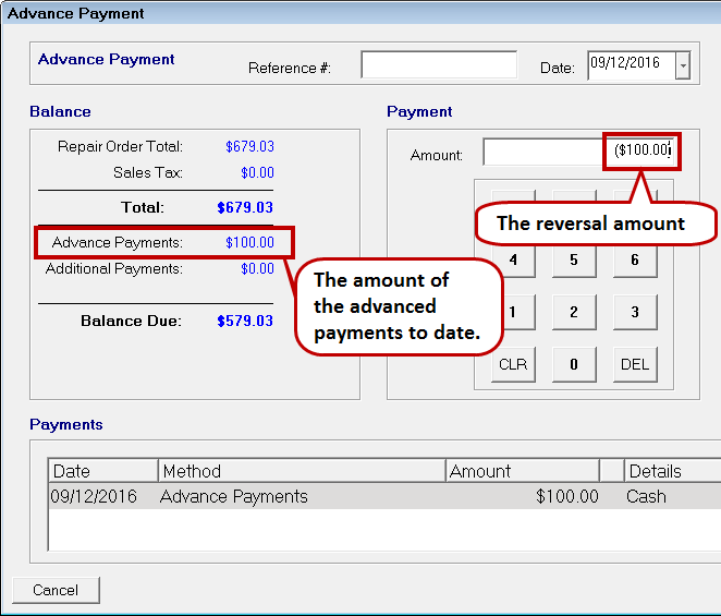 The reversal amount entered into the Amount field.